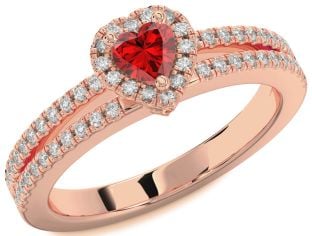 Diamond Ruby Rose Gold Heart Pave Promise Ring