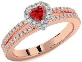 Diamond Ruby Platinum & Rose Gold Heart Pave Promise Ring