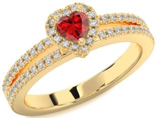 Diamond Ruby Gold Heart Pave Promise Ring