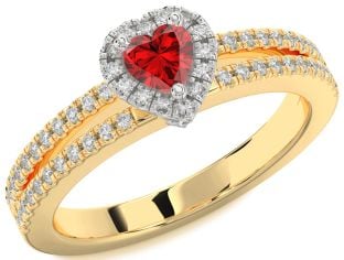 Diamond Ruby Platinum & Yellow Gold Heart Pave Promise Ring