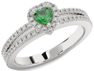 Diamond Emerald Platinum Heart Pave Promise Ring