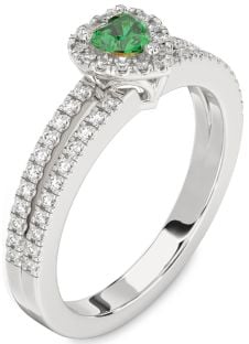 Diamond Emerald Platinum Heart Pave Promise Ring