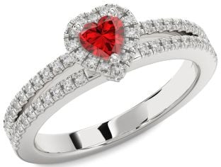 Diamond Ruby Platinum Heart Pave Promise Ring
