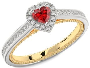 Diamond Ruby Platinum & Yellow Gold Heart Pave Promise Ring