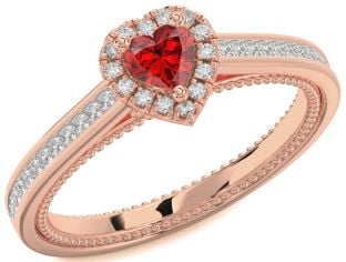 Diamond Ruby Rose Gold Heart Pave Promise Ring
