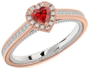 Diamond Ruby Platinum & Rose Gold Heart Pave Promise Ring