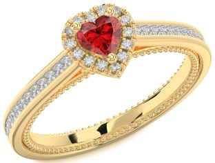 Diamond Ruby Gold Heart Pave Promise Ring