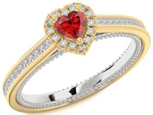 Diamond Ruby Platinum & Yellow Gold Heart Pave Promise Ring
