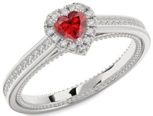 Diamond Ruby Platinum Heart Pave Promise Ring