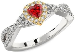 Diamond Ruby Gold Silver Heart Pave Promise Ring