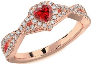 Diamond Ruby Rose Gold Silver Heart Pave Promise Ring