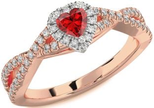 Diamond Ruby Platinum & Rose Gold Heart Pave Promise Ring