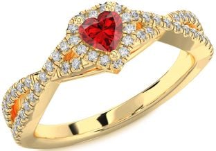 Diamond Ruby Gold Silver Heart Pave Promise Ring