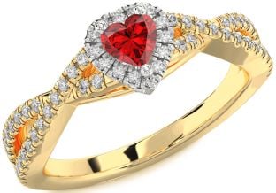 Diamond Ruby Gold Silver Heart Pave Promise Ring
