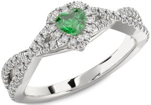 Diamond Emerald Platinum Heart Pave Promise Ring