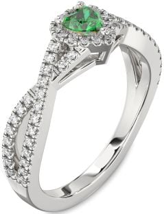 Diamond Emerald Platinum Heart Pave Promise Ring