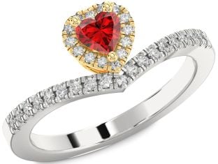 Diamond Ruby Platinum & Yellow Gold Heart Pave Promise Ring