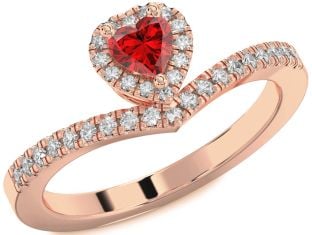 Diamond Ruby Rose Gold Heart Pave Promise Ring