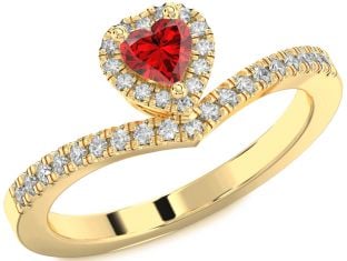 Diamond Ruby Gold Heart Pave Promise Ring