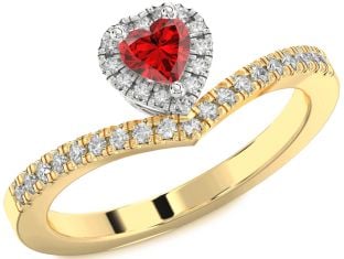 Diamond Ruby Platinum & Yellow Gold Heart Pave Promise Ring