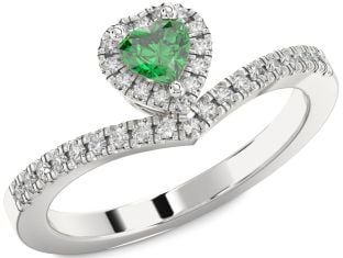 Diamond Emerald Platinum Heart Pave Promise Ring