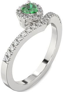Diamond Emerald Platinum Heart Pave Promise Ring