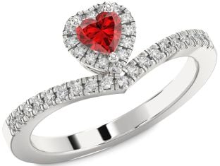 Diamond Ruby Platinum Heart Pave Promise Ring