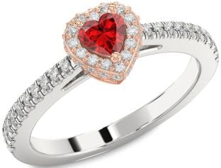 Diamond Ruby Platinum & Rose Gold Heart Pave Promise Ring