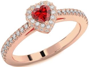 Diamond Ruby Rose Gold Heart Pave Promise Ring