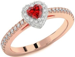 Diamond Ruby Platinum & Rose Gold Heart Pave Promise Ring