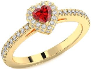 Diamond Ruby Gold Heart Pave Promise Ring