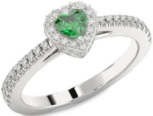 Diamond Emerald Platinum Heart Pave Promise Ring
