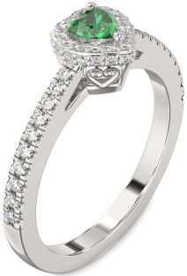 Diamond Emerald Platinum Heart Pave Promise Ring