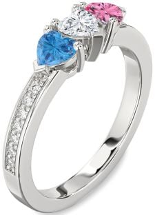 Diamond White Gold Heart Three Stone Pave Mother's Ring