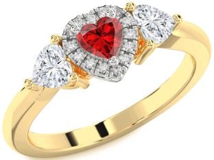Diamond Ruby Platinum & Yellow Gold Heart Three Stone Engagement Ring