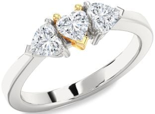 Diamond Silver & 10K gold Heart Three Stone Ring