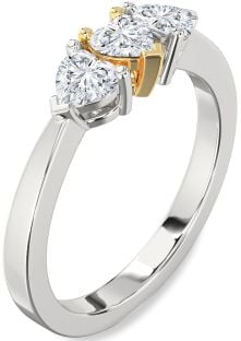 Diamond Silver & 10K gold Heart Three Stone Ring