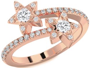 Diamond Rose Gold Star Round Two Stone Pave Ring