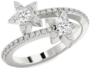 Diamond Platinum Star Round Two Stone Pave Ring