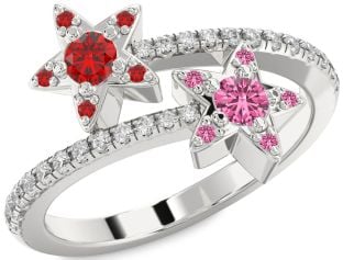 Diamond Platinum Star Round Two Stone Pave Promise Ring