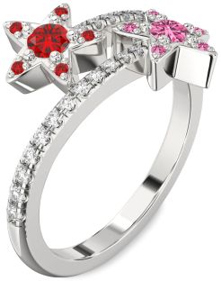 Diamond Platinum Star Round Two Stone Pave Promise Ring