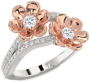 Diamond Platinum & Rose Gold Flower Round Two Stone Ring