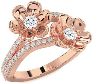 Diamond Rose Gold Flower Round Two Stone Ring