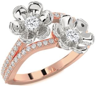 Diamond Platinum & Rose Gold Flower Round Two Stone Ring