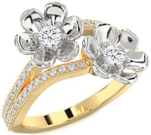 Diamond Platinum & Yellow Gold Flower Round Two Stone Ring