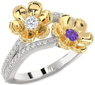Diamond Platinum Flower Round Two Stone Promise Ring