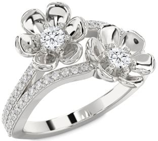 Diamond Platinum Flower Round Two Stone Ring