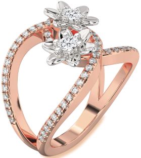 Diamond Platinum & Rose Gold Flower Round Two Stone Pave Ring