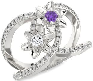 Diamond Platinum Flower Round Two Stone Pave Promise Ring
