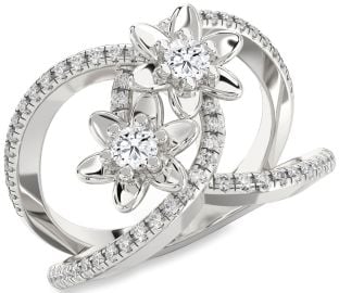 Diamond Platinum Flower Round Two Stone Pave Ring